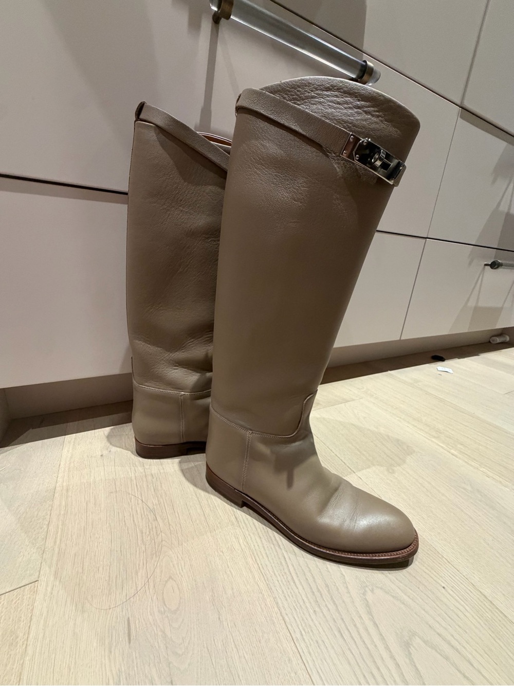 Hermes Etoupe Leather Over-the-Knee Riding Boots